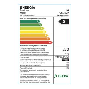 REFRIGERADORA LG TOP FREEZER GT37SGP 374L CON DOOR COOLING PLATEADA