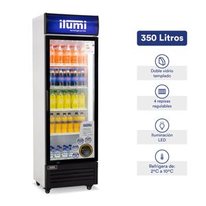VISICOOLER CON ILUMINACION LED PUERTA DE VIDRIO VERTICAL 350L BC-3500 BLANCO
