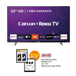 TELEVISOR CAIXUN 32" SMART TV HD ROKU C32V1HR 2024 + RACK FIJO EASY RACK MODELO C4-F