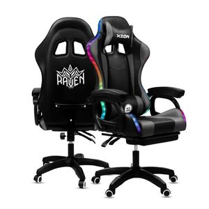Silla Gamer Raven Inclinación 135° MAX. 120 Kg Tapiz Cuero Plomo RGB