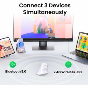 Mouse UGREEN Wireless 2.4 GHz & Bluetooth Vertical Ergonomic 5 Buttons MU008 White 45759