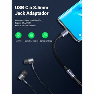 Adaptador Ugreen Audio USB-C a Jack 3.5mm Hembra 10Cm Gris AV142-30632
