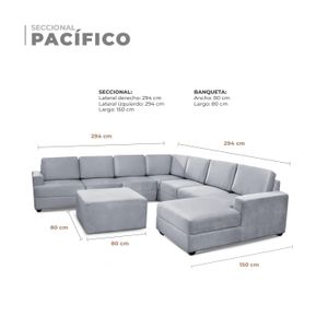 Seccional Pacífico Derecho + Banqueta - Gris Plata