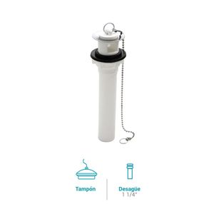 Desague 1 1/4" x 8" Con Tapon Y Cadena Blanco Italgrif