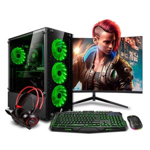 COMPUTADORA PC Gamer HYDRA GREEN Blue Ryzen 5 9600X 16GBDDR5 500GB 24" Curvo RTX5050 8GB MIPCLISTA - MI PC LISTA