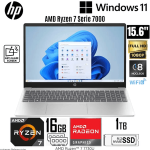 "LAPTOP HP 15-FC0031LA AMD RYZEN 7 7730U, 16GB(2x8GB)(DDR4), 1TBSSD, 15.6""FHD, WINDOWS11HOME, COLOR: Plateadonatural"