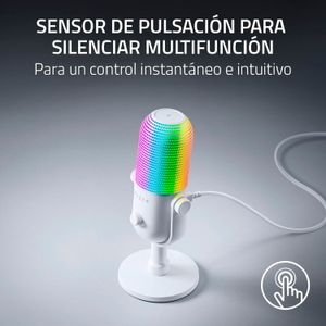Microfono Gamer Razer Seiren V3 Chroma Usb Streaming Supercardioide C/N Sensor Touch Silent White