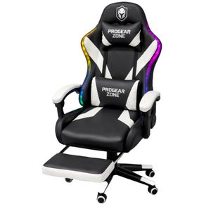 Silla Gamer Progear Zone Inclinación 135° Max. 120Kg Tapiz Cuero PVC Negro/Blanco con luces